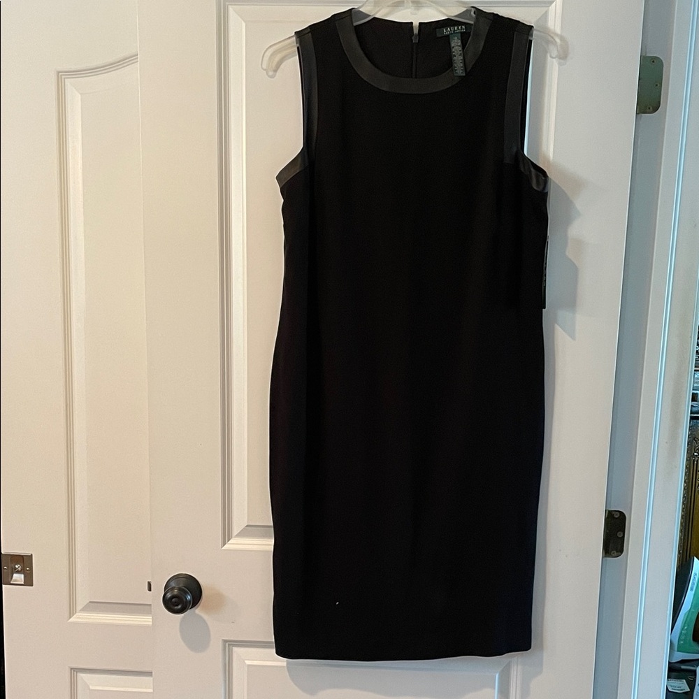 Ralph Lauren Black Sleeveless  Dress with leather trim.